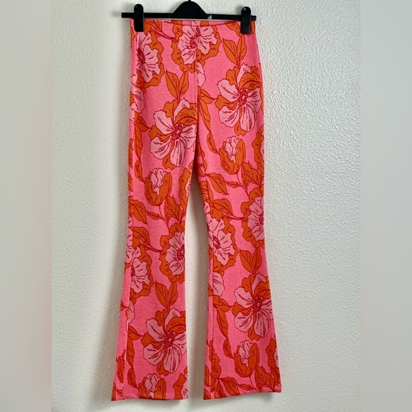 Zara High Waist Elastic Pink and Orange Floral Pants Size Small - Picture 1 of 10